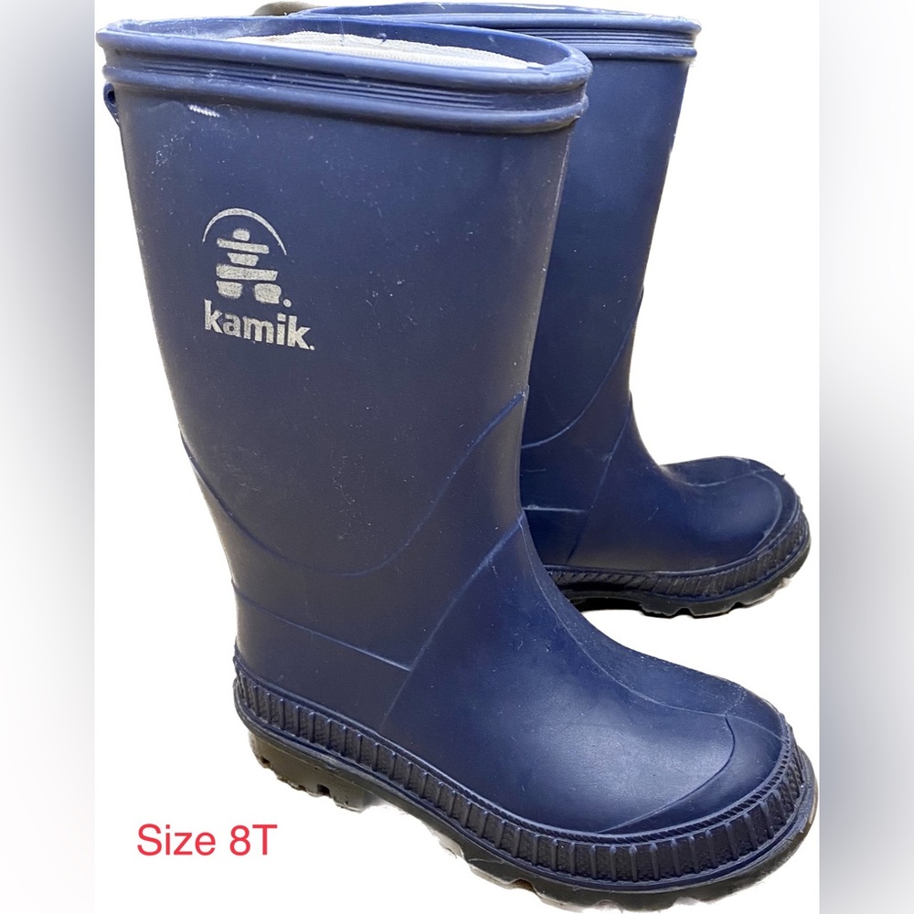 Boys Navy Kamik Stomp Rubber Rain Boots 8T
